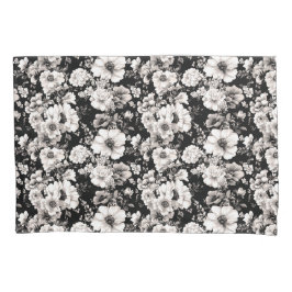 Mooie zwart en licht sepia toon bloemen kussensloop