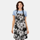 Mooie zwart en licht sepia toon bloemen schort (Gedragen)