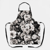 Mooie zwart en licht sepia toon bloemen schort (Voorkant)