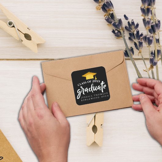 Mooie Zwart Goud Afstudeerder Pet 2025 Afstuderen Vierkante Sticker