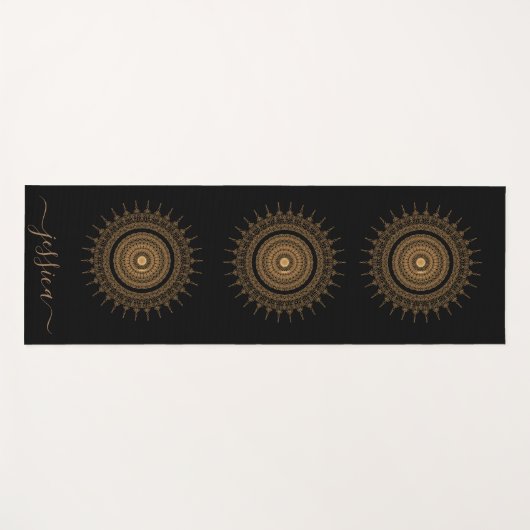 Mooie Zwart Goud Mandala Aangepaste Naam Yogamat (Voorkant (horizontaal))