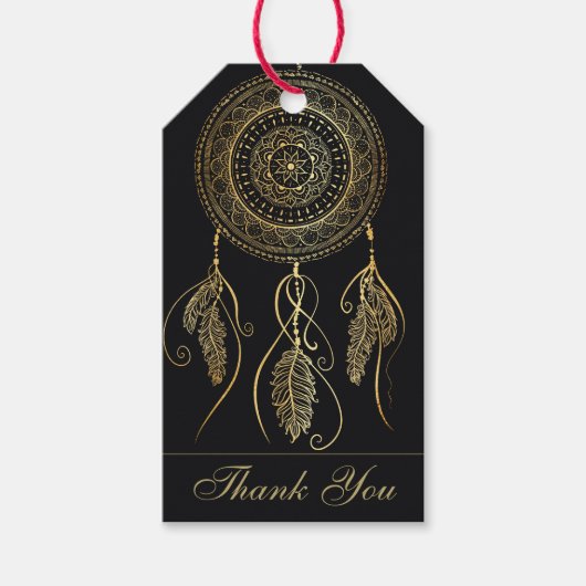 Mooie zwart gouden droom catcher mandala cadeaulabel (Voorkant)