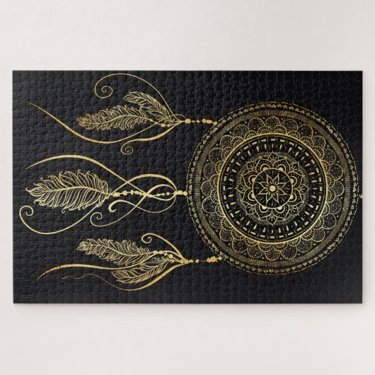 Mooie zwart gouden droom catcher mandala legpuzzel (Horizontaal)