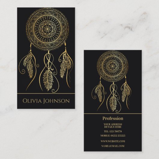 Mooie zwart gouden droom catcher mandala visitekaartje (Voorkant / Achterkant)
