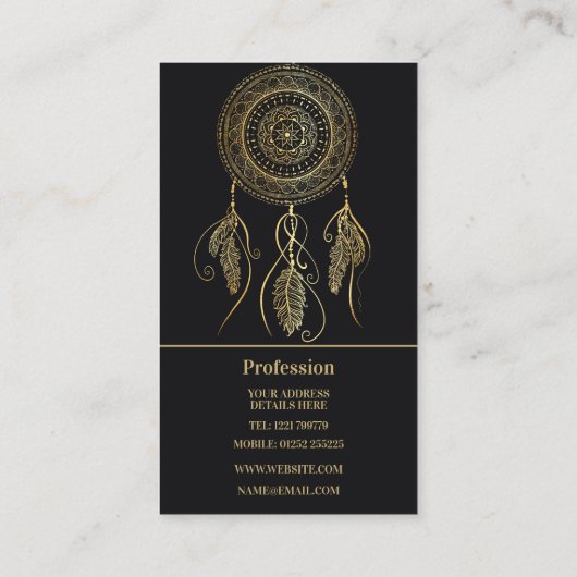 Mooie zwart gouden droom catcher mandala visitekaartje (Achterkant)