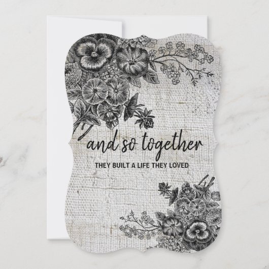 Mooie zwart/grijze artistieke bloemen kaart (Achterkant)