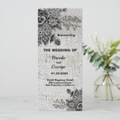 Mooie zwart/grijze bloemen bruiloft aankondiging (Staand voorkant)