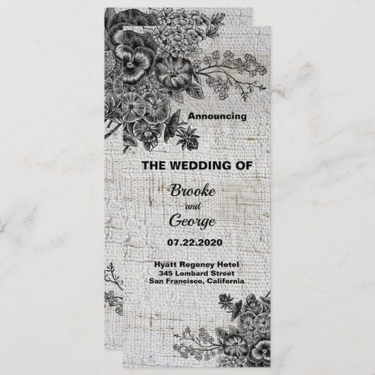 Mooie zwart/grijze bloemen bruiloft aankondiging (Voorkant / Achterkant)