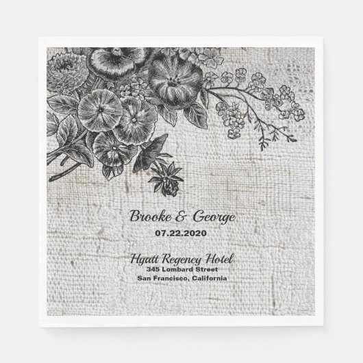 Mooie zwart/grijze bloemen bruiloft servet (Voorkant)