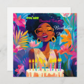 Mooie Zwart Koningin Verjaardagsfeest Uitnodiging (Voorkant / Achterkant)