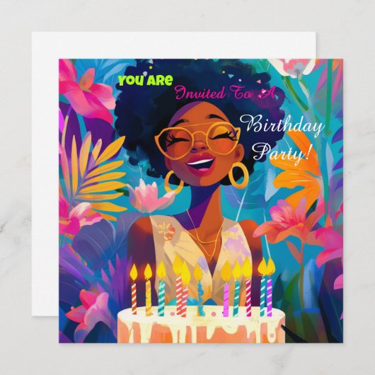 Mooie Zwart Koningin Verjaardagsfeest Uitnodiging (Voorkant / Achterkant)