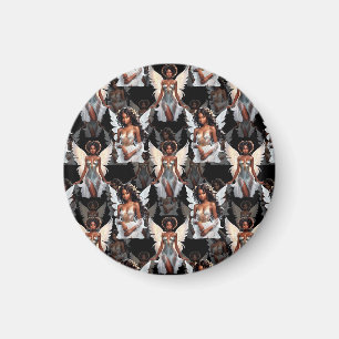 Mooie Zwart Meisje Engelen Patroon Ontwerp -Donker Magneet