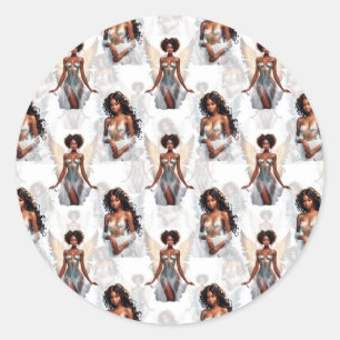 Mooie Zwart Meisje Engelen Patroon Ontwerp Ronde Sticker