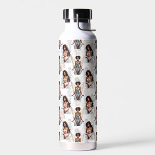 Mooie Zwart Meisje Engelen Patroon Ontwerp Waterfles