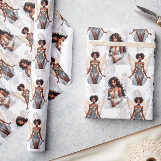 Mooie zwart meisje engelen patroonontwerp cadeaupapier