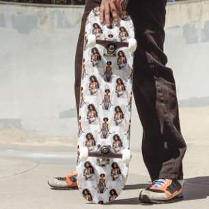 Mooie zwart meisje engelen patroonontwerp  persoonlijk skateboard