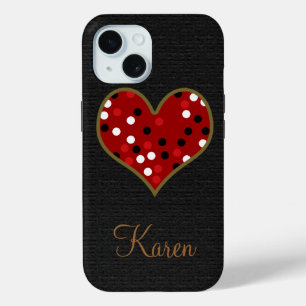Mooie zwart/rode Stippen Hart iPhone 15 Case