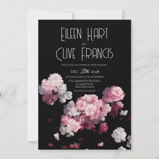 Mooie Zwart Roze Hydrangea Bloemen Bruiloft Kaart (Voorkant)