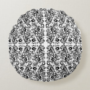 Mooie zwart-wit bloemen achtergrond ontwerp rond kussen