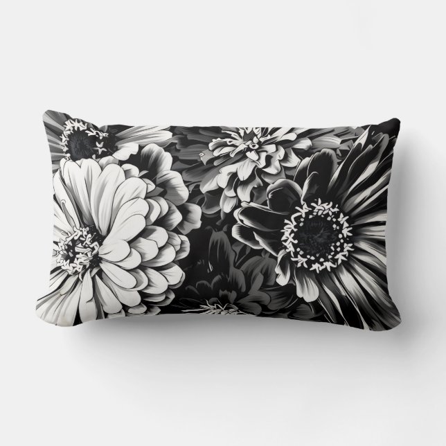 Mooie zwart-wit bloemen op kussen (Voorkant)