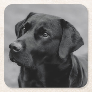 Mooie zwart-wit foto van een zwarte labrador kartonnen onderzetters