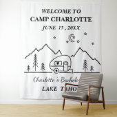 Mooie zwart-wit kampeer vrijgezellenfeest banner wandkleed (In situ)