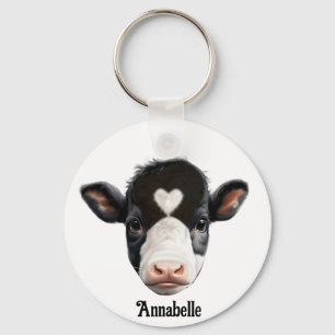 Mooie zwart-wit koeiengezicht sleutelhanger