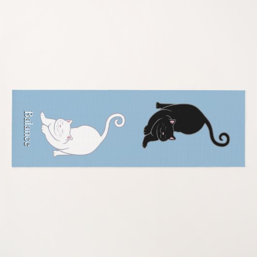 Mooie zwart & wit yoga katten op lichtblauw yogamat (Voorkant (horizontaal))