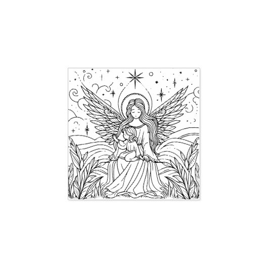 Mooie zwart-witte beschermengel rubberstempel (Afrduk)