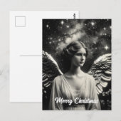 Mooie zwart-witte engel kerst briefkaart (Voorkant / Achterkant)