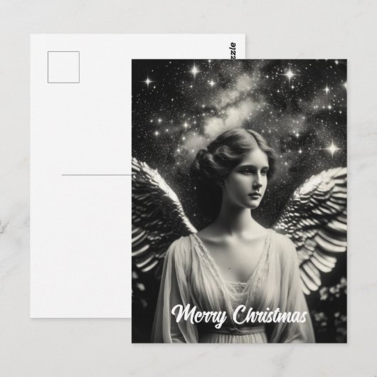 Mooie zwart-witte engel kerst briefkaart (Voorkant / Achterkant)