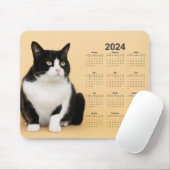 Mooie zwart-witte kat 2024 kalender muismat (Met muis)