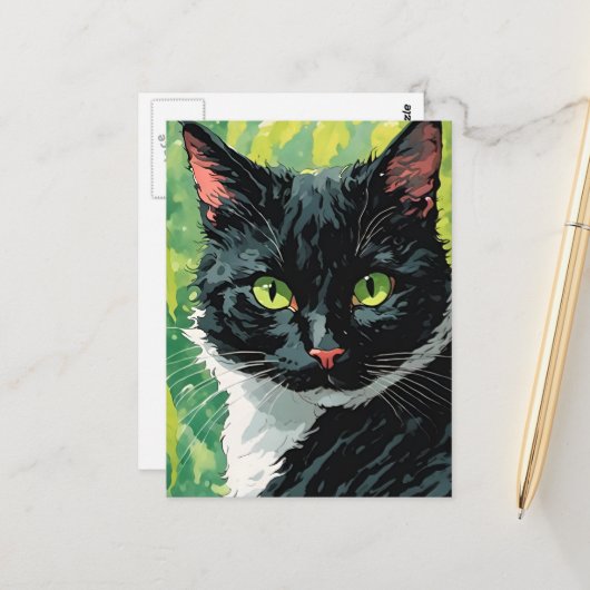Mooie zwart-witte kat briefkaart (Voorkant / Achterkant in situ)