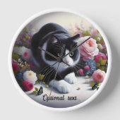 Mooie zwart-witte kat en bloemen (Voorkant)