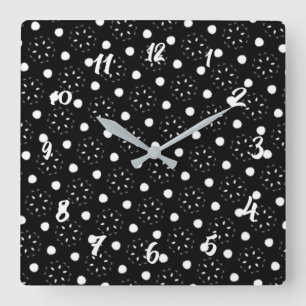 Mooie zwart-witte Stippen en Daisy Design Square Vierkante Klok