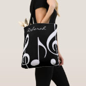 Mooie zwart/witte tassen tas met muzieknoten (Dichtbij)