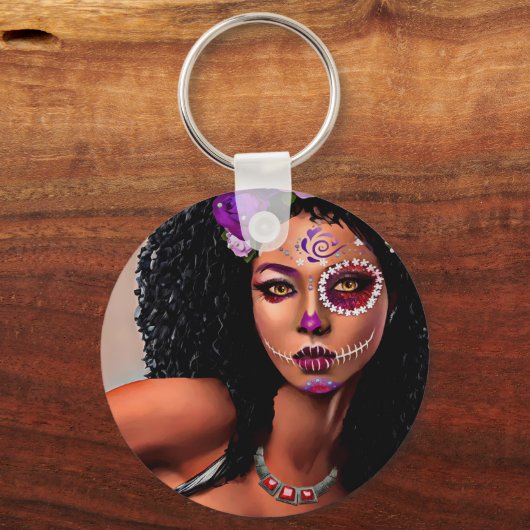 Mooie zwarte Afrikaanse dag van de dode kunst Sleutelhanger (Voorkant)