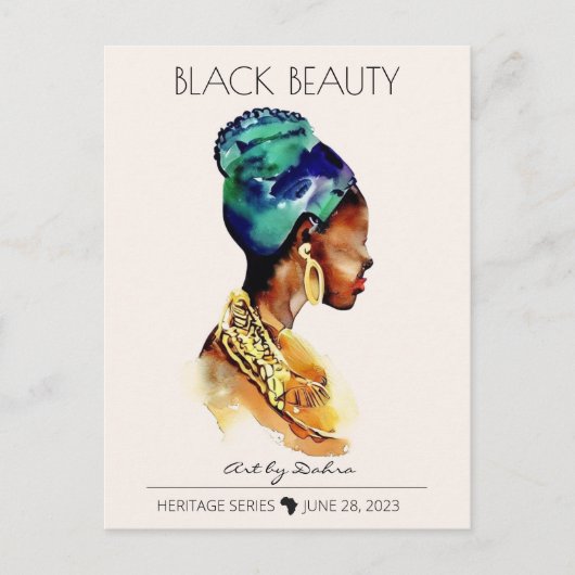 MOOIE ZWARTE AFRIKAANSE KONINGIN GROOT GOUD KETTIN BRIEFKAART (Voorkant)