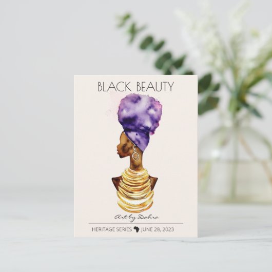 MOOIE ZWARTE AFRIKAANSE KONINGIN GROOT GOUD KETTIN BRIEFKAART (Staand voorkant)