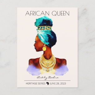 MOOIE ZWARTE AFRIKAANSE KONINGIN GROOT GOUD KETTIN BRIEFKAART