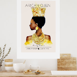 MOOIE ZWARTE AFRIKAANSE KONINGIN GROOT GOUD KETTIN POSTER