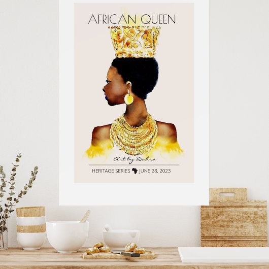 MOOIE ZWARTE AFRIKAANSE KONINGIN GROOT GOUD KETTIN POSTER (Keuken)