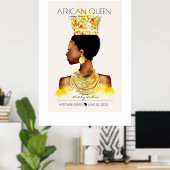 MOOIE ZWARTE AFRIKAANSE KONINGIN GROOT GOUD KETTIN POSTER (Thuiskantoor)