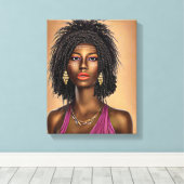 Mooie zwarte Afrikaanse prinses Vrouw Kunst Canvas Afdruk (Insitu (Houten vloer))
