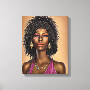 Mooie zwarte Afrikaanse prinses Vrouw Kunst Canvas Afdruk