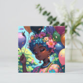 Mooie zwarte anime-meisje met verjaardag  kaart (Staand voorkant)