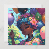 Mooie zwarte anime-meisje met verjaardag  kaart (Voorkant)