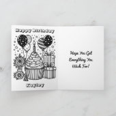 Mooie zwarte anime-meisje met verjaardagsballonnen kaart (Binnen)