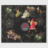 Mooie zwarte Antieke kerst bloem overlay Cadeaupapier (Vlak)
