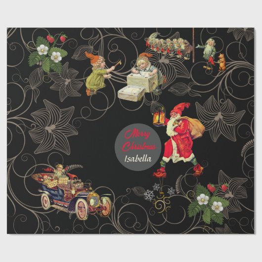 Mooie zwarte Antieke kerst bloem overlay Cadeaupapier (Vlak)